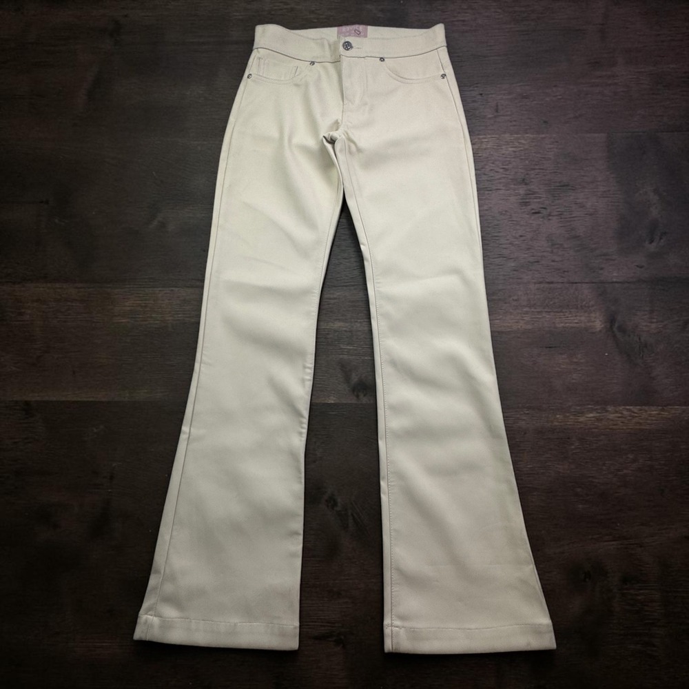 Revice Denim Vegan Leather Flare Pants Cream Off White High Waisted Size 26